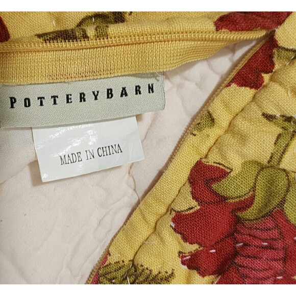 Pottery Barn Linen Cotton 2 Pillow Shams Floral Red Yellow Quilted Reversible - Picture 8 of 9